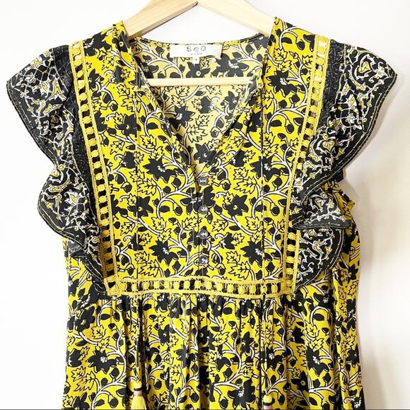 Sea New York Dress Silk Floral Print Yellow Size 4 - Picture 2 of 8